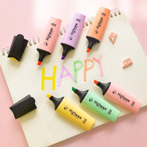 5pcs mini macaron color markers highlighter pen soft colors spot liner portable stationery office school art supplies h6713, Black;red